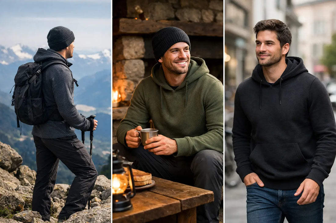 Berg Hoodie Herren für Gipfel, Hütte und Alltag