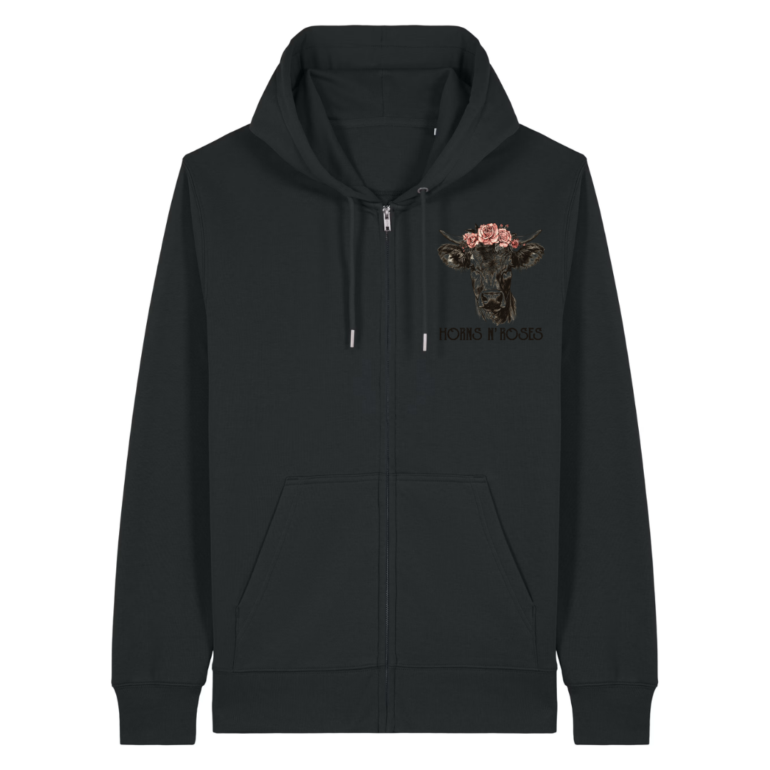 Horns N´ Roses Zipper Hoodie Schwarz Front