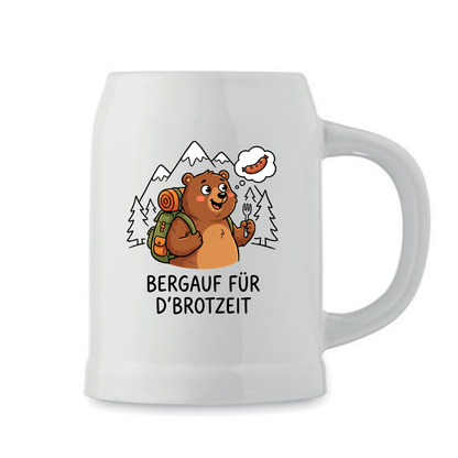 Trinkkrug – Bergauf für d'Brotzeit, Produktansicht weiß