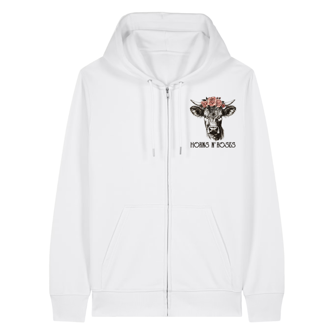 Horns N´ Roses Zipper Hoodie Weiß Front