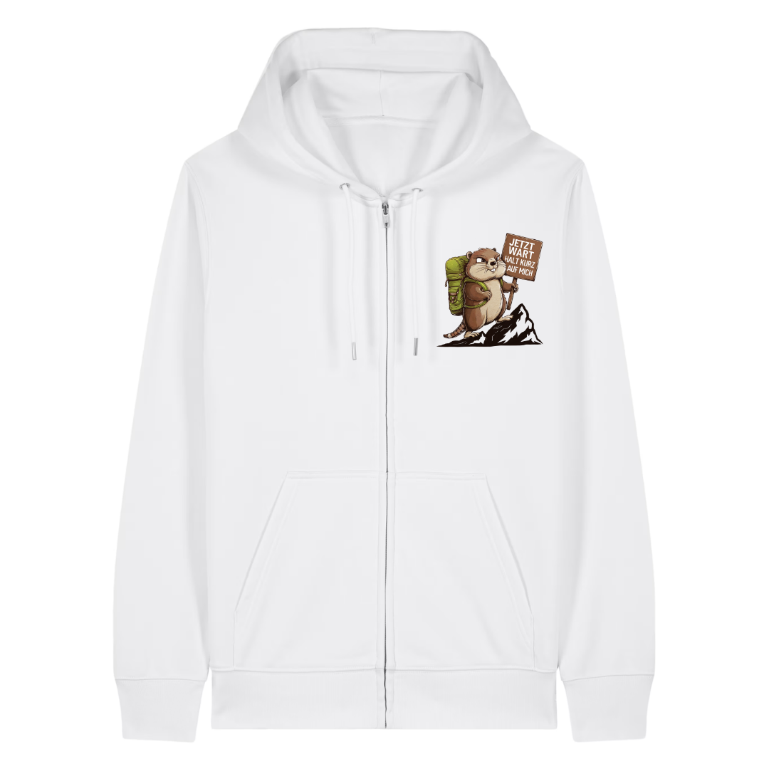 Warte Kurz Zipper Hoodie Weiß Front