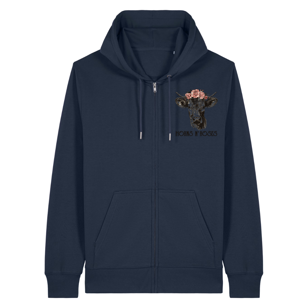 Horns N´ Roses Zipper Hoodie Navy Front