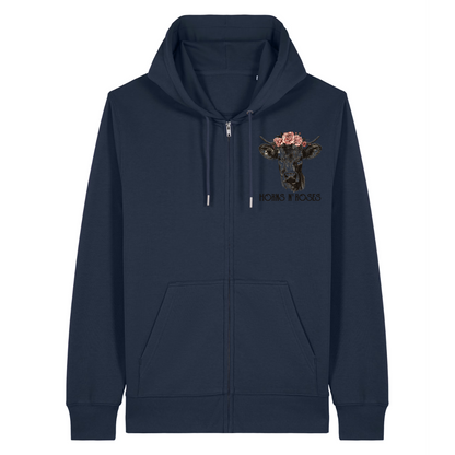 Horns N´ Roses Zipper Hoodie Navy Front