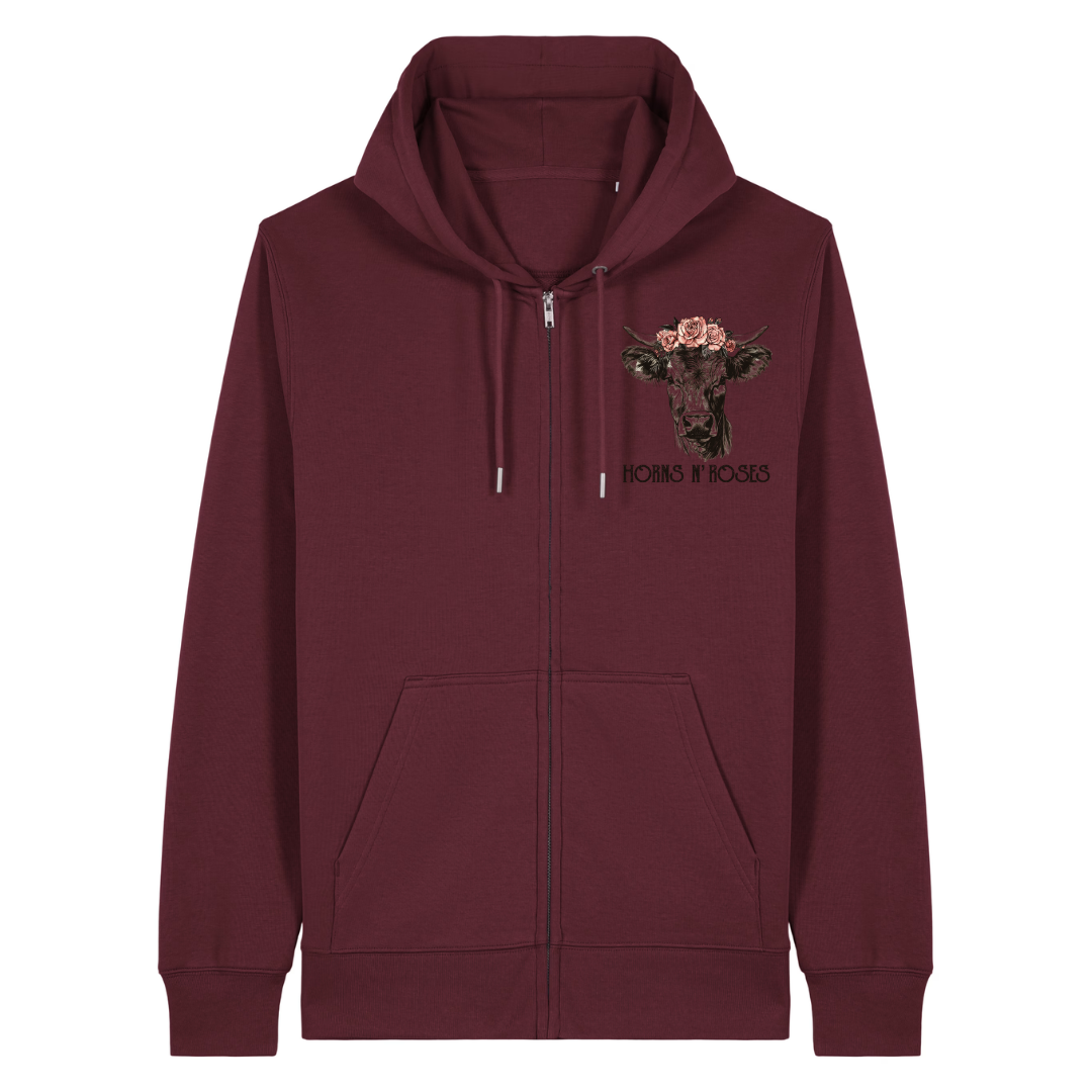 Horns N´ Roses Zipper Hoodie Burgunder Front
