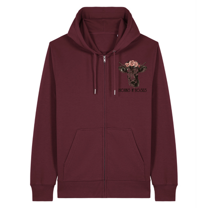Horns N´ Roses Zipper Hoodie Burgunder Front