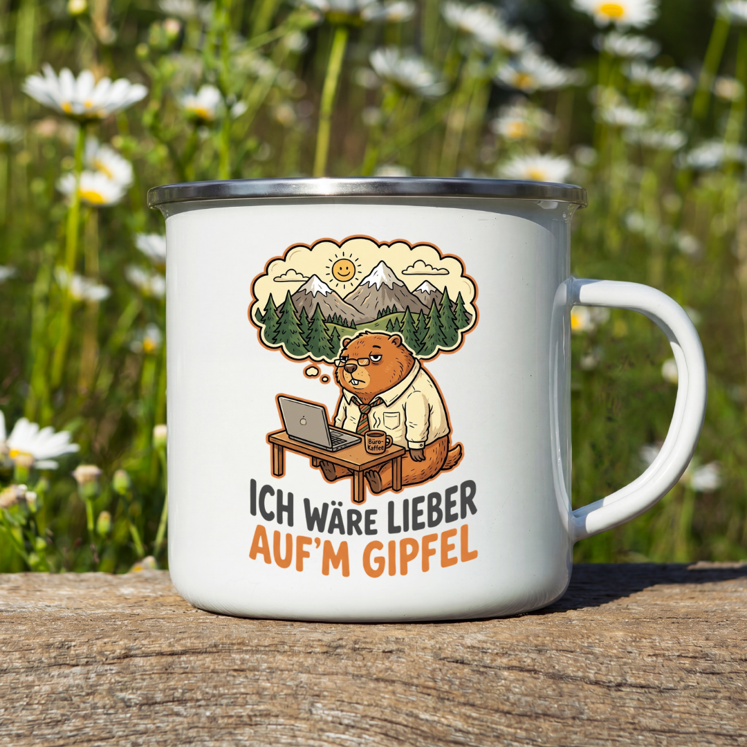 Emaille Tasse – Ich wäre lieber auf'm Gipfel