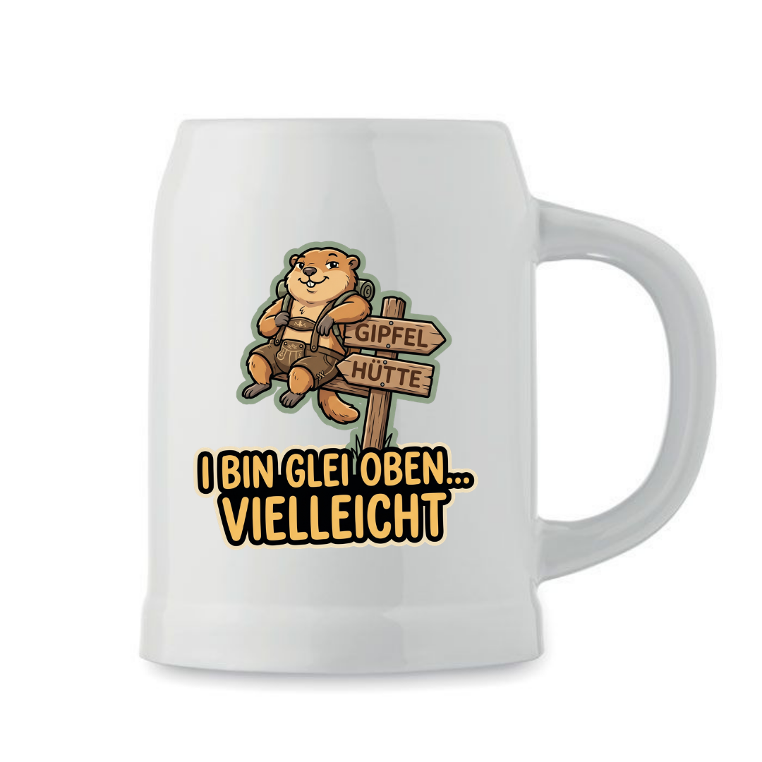 Trinkkrug – I bin glei oben vielleicht, Produktansicht weiß