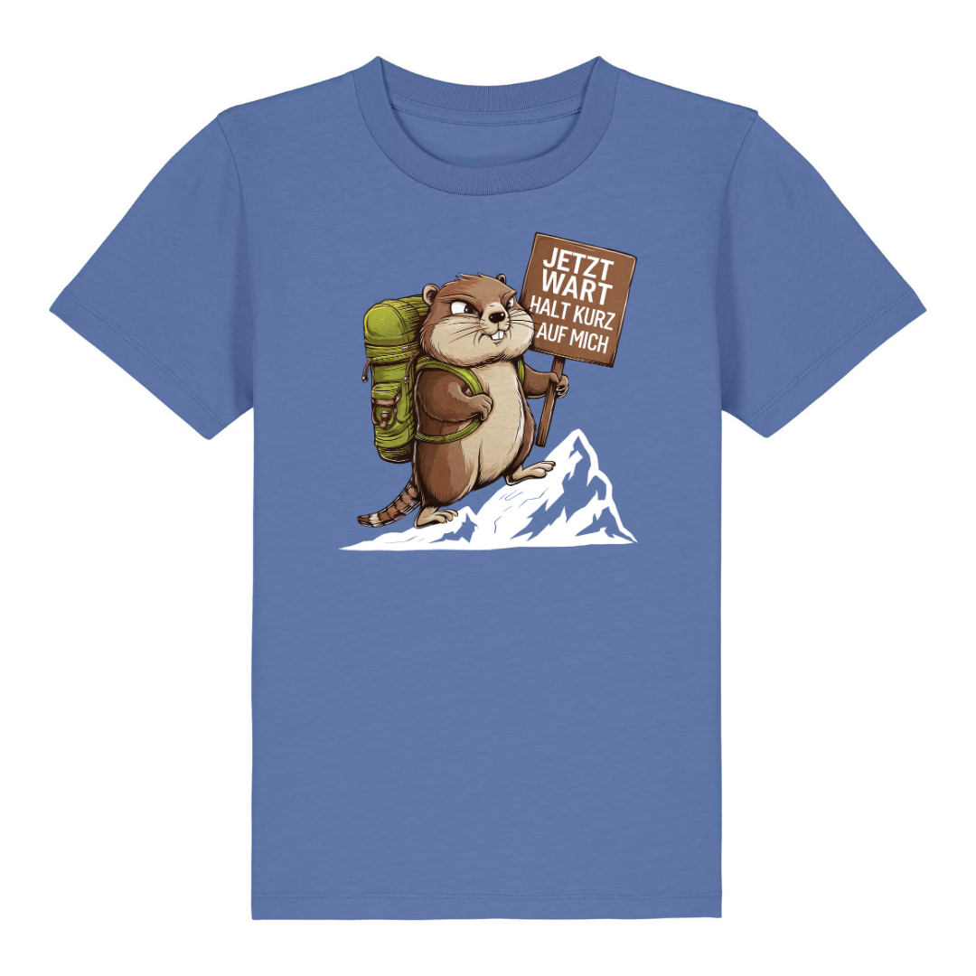 Warte Kurz Kinder T-Shirt Blau Front