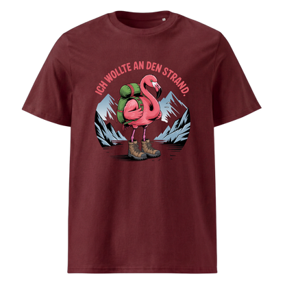 Ich wollte an den Strand T-Shirt Unisex mit Wander-Spruch, Print Nahaufnahme