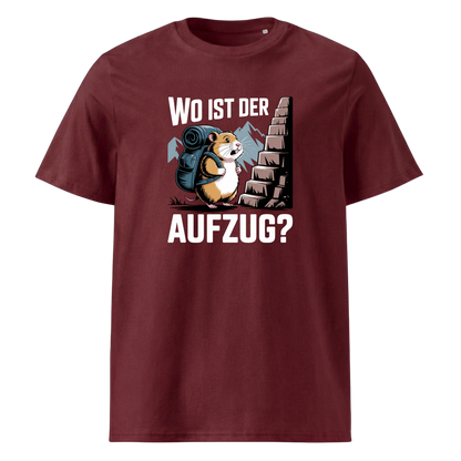 Wo ist der Aufzug T-Shirt Unisex mit Wander-Spruch, Print Nahaufnahme