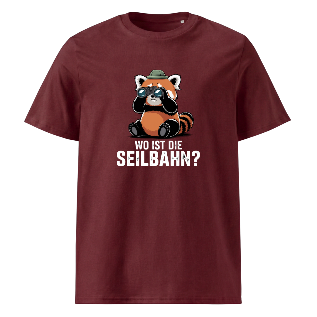 Wo ist die Seilbahn T-Shirt Unisex mit Wander-Spruch, Print Nahaufnahme