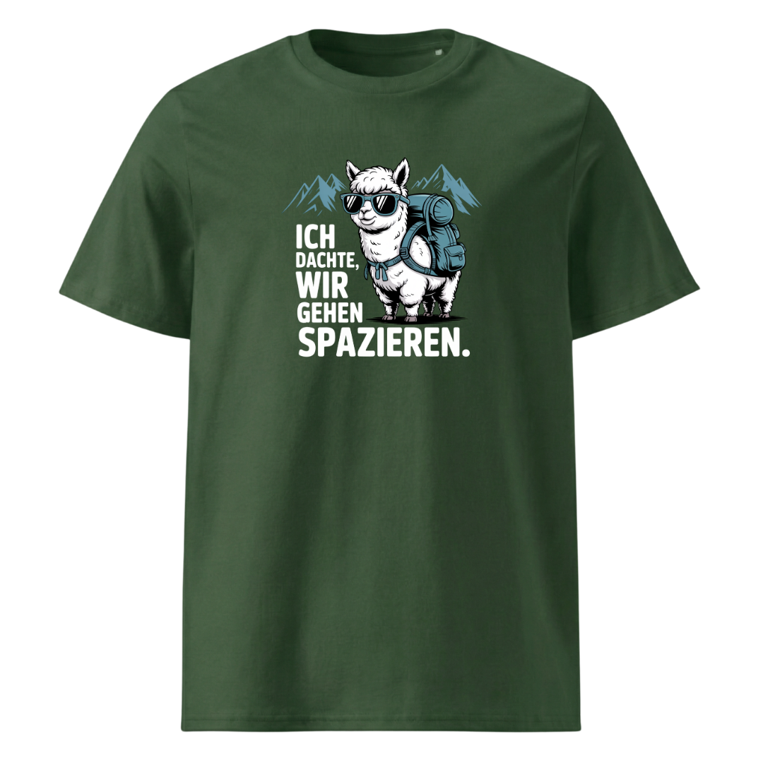 Ich dachte wir gehen spazieren T-Shirt Unisex mit Wander-Spruch, Detailansicht