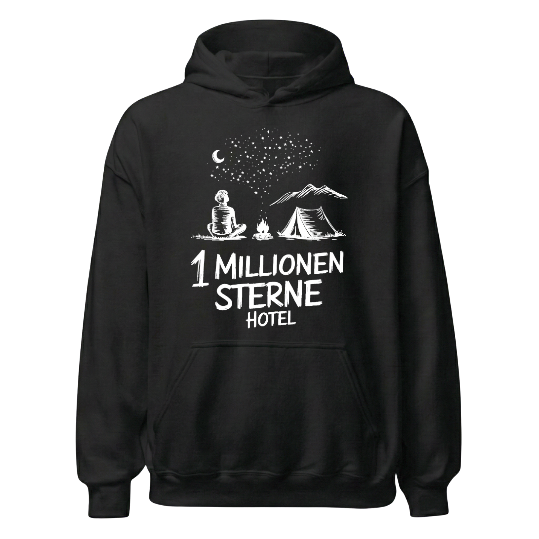 Sternehotel Hoodie mit Berg-Spruch, Frontansicht