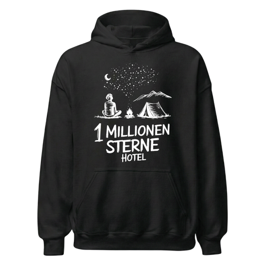 Sternehotel Hoodie mit Berg-Spruch, Frontansicht