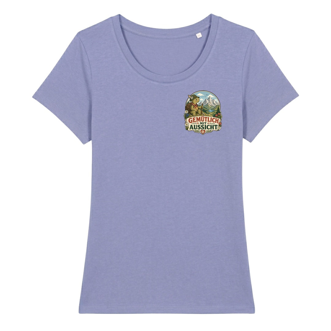 Gemütlich mit Aussicht Damenshirt mit Brustdruck, Kraxelgaudi