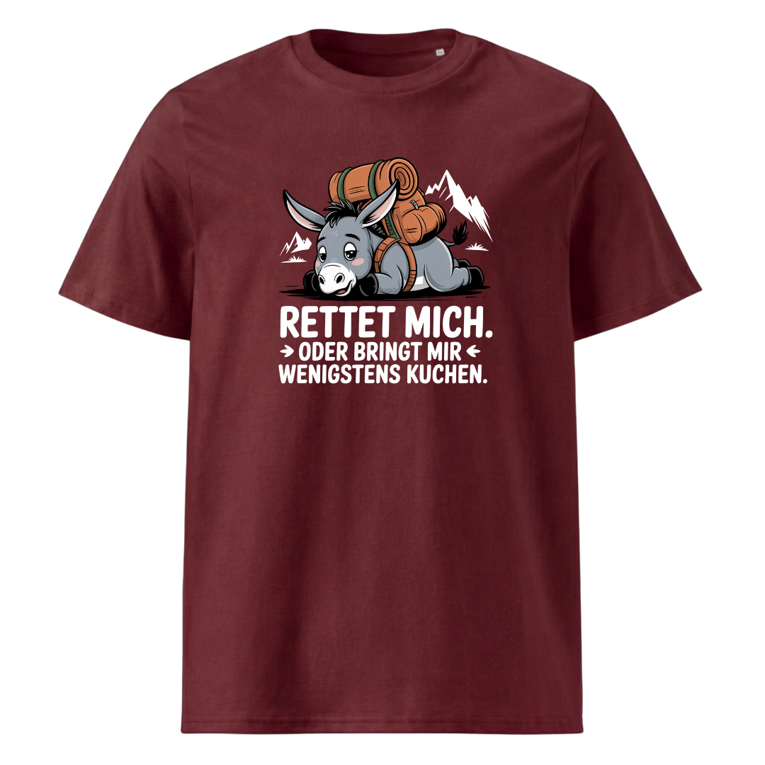 Rettet mich T-Shirt Unisex mit Wander-Spruch, Print Nahaufnahme
