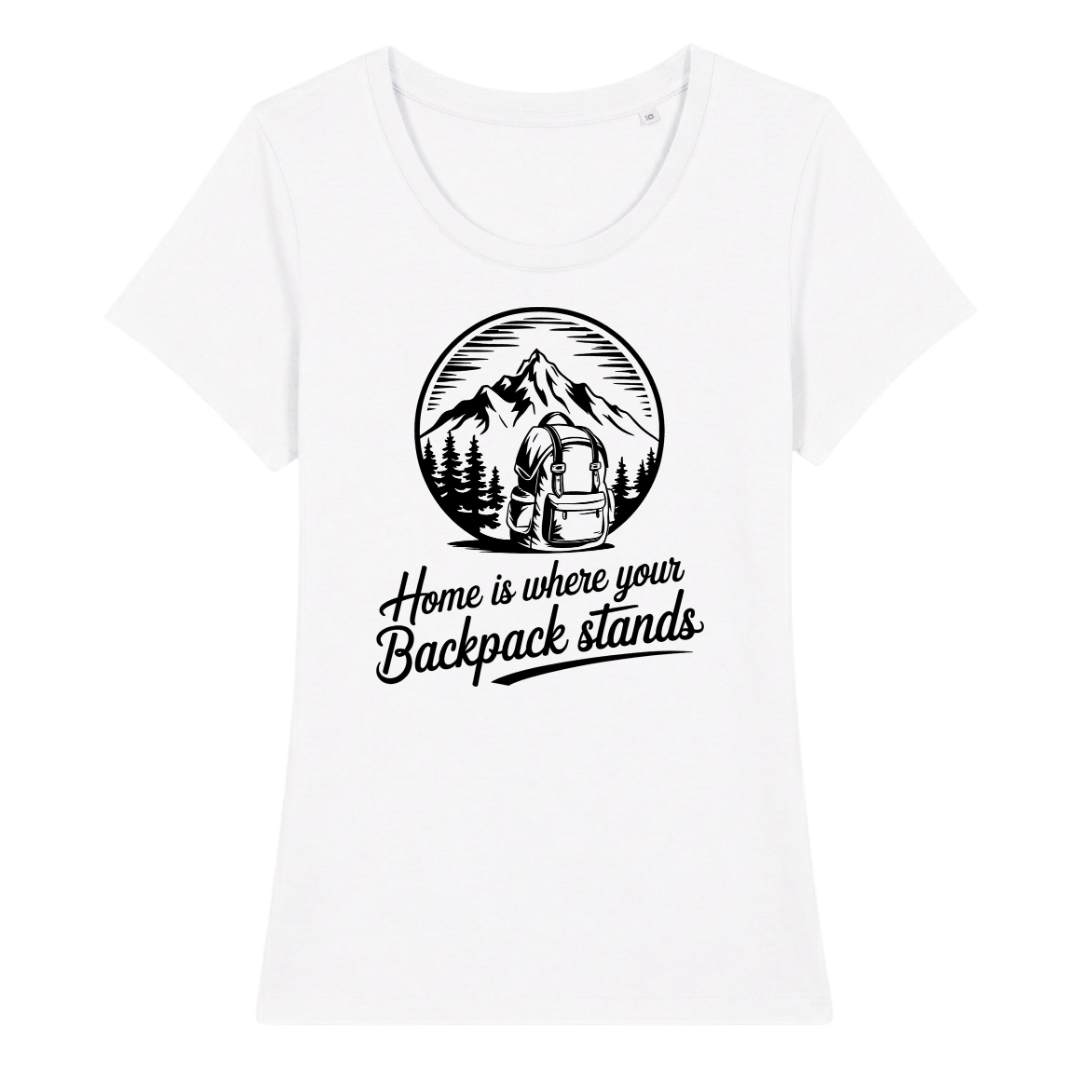 Home Frauen Shirt mit Berg-Spruch, Motivdetail