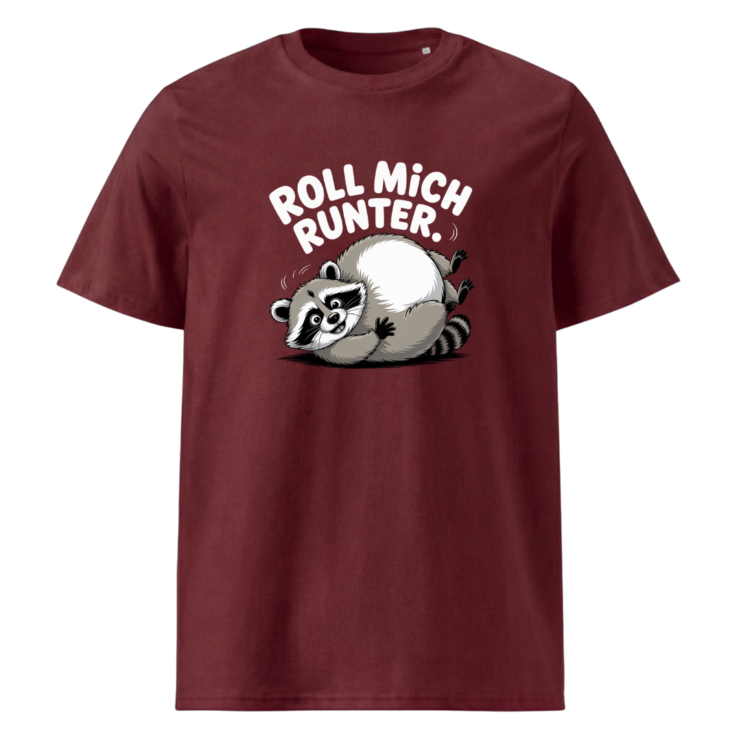 Roll mich runter T-Shirt Unisex mit Wander-Spruch, Print Nahaufnahme