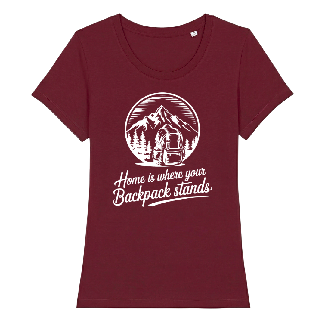Home Frauen Shirt mit Berg-Spruch, Print Nahaufnahme