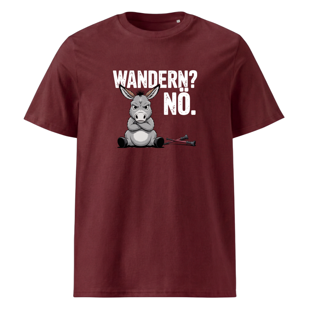 Wandern Nö T-Shirt Unisex mit Anti-Wander-Spruch, Print Nahaufnahme