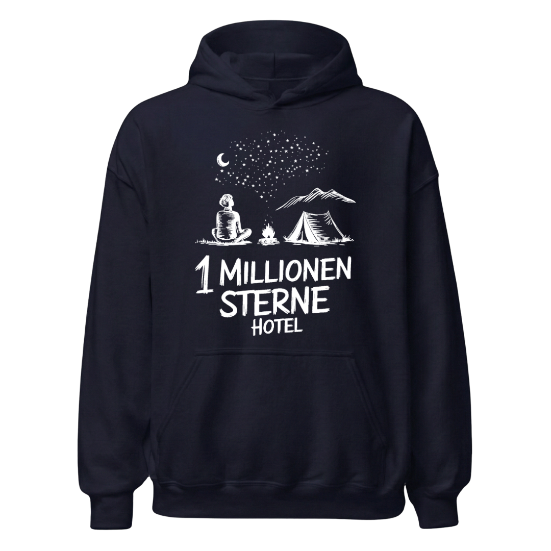 Sternehotel Hoodie mit Berg-Spruch, Designdetail