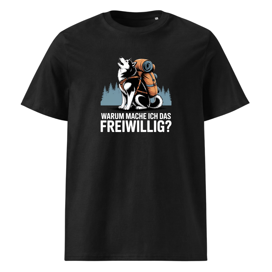 Freiwillig T-Shirt Unisex mit Wander-Spruch, Frontansicht