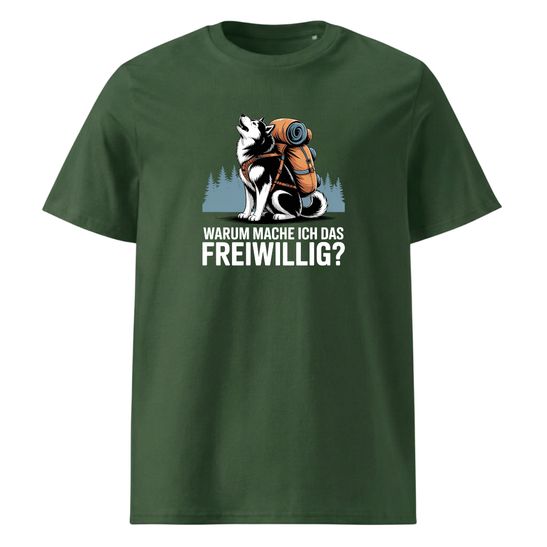 Freiwillig T-Shirt Unisex mit Wander-Spruch, Detailansicht