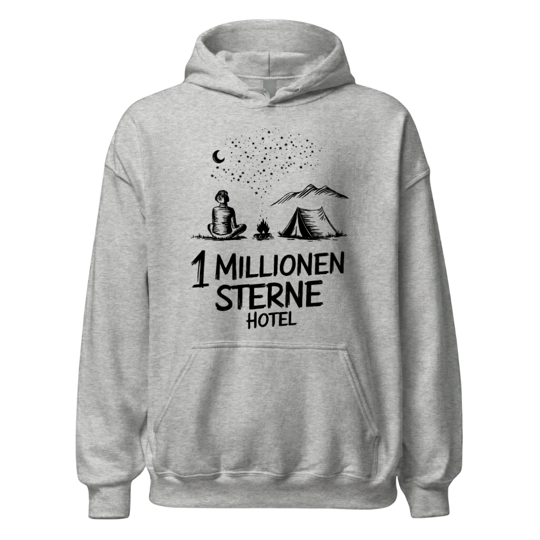 Sternehotel Hoodie mit Berg-Spruch, Produktansicht