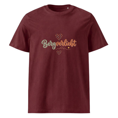 Bergverliebt Berg T-Shirt Unisex in Burgunder mit Spruch-Brustdruck