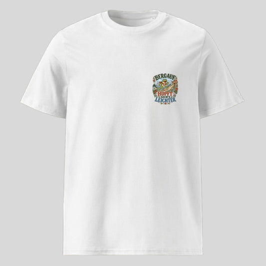 Bergauf hüpft sich's leichter Unisex T-Shirt mit Brustdruck, Kraxelgaudi