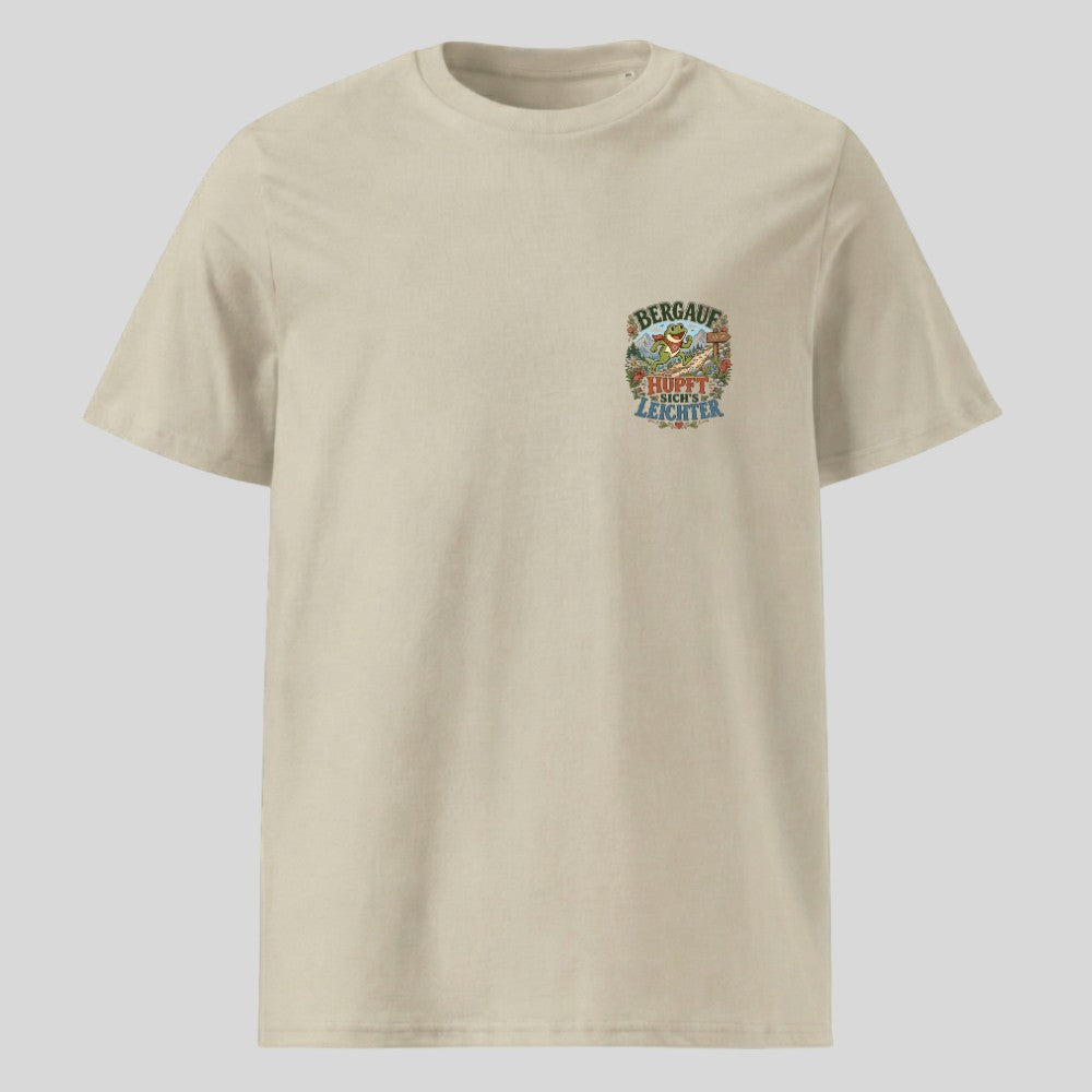 Bergauf hüpft sich's leichter Unisex T-Shirt mit Brustdruck, Kraxelgaudi
