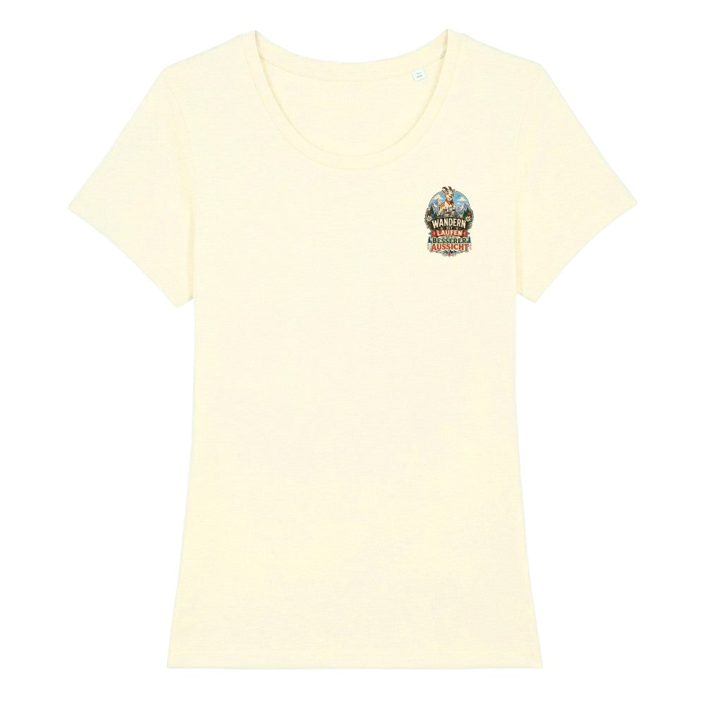 Wandern ist Laufen mit besserer Aussicht Damenshirt mit Brustdruck, Kraxelgaudi