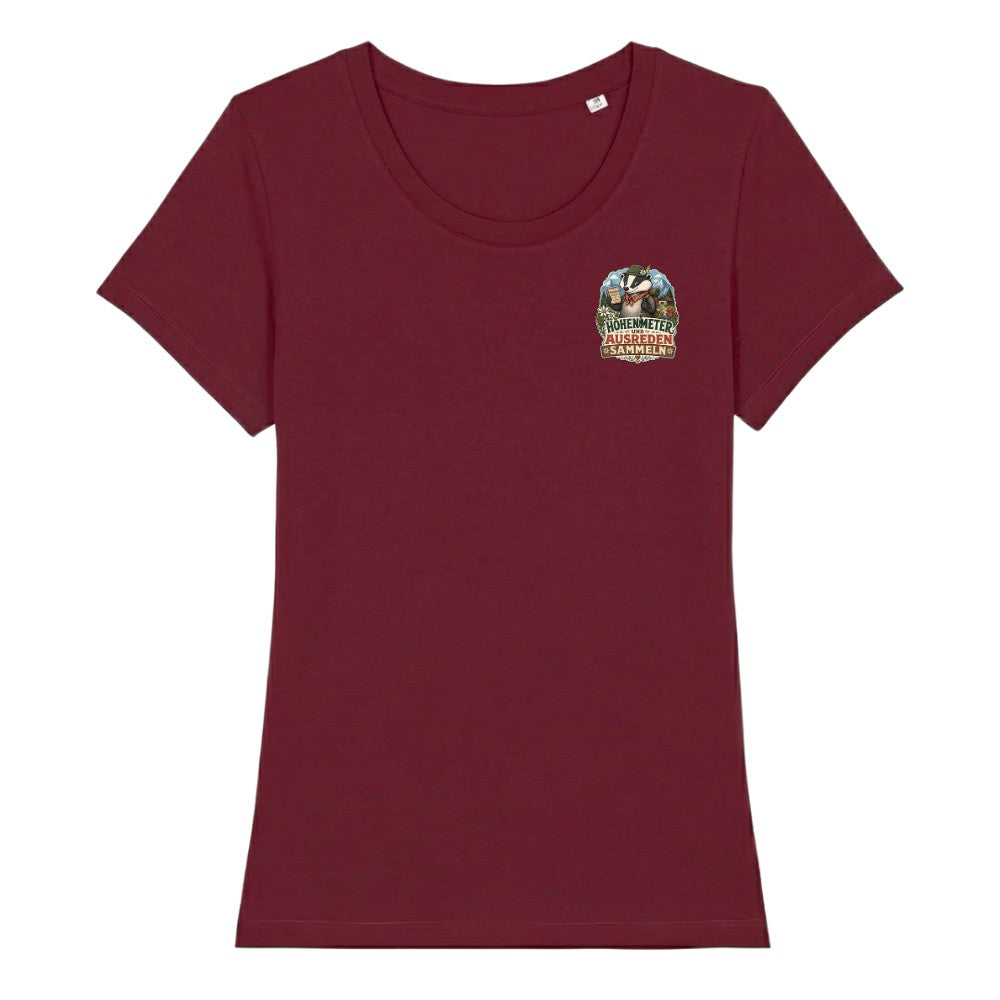 Höhenmeter und Ausreden Damenshirt mit Brustdruck, Kraxelgaudi