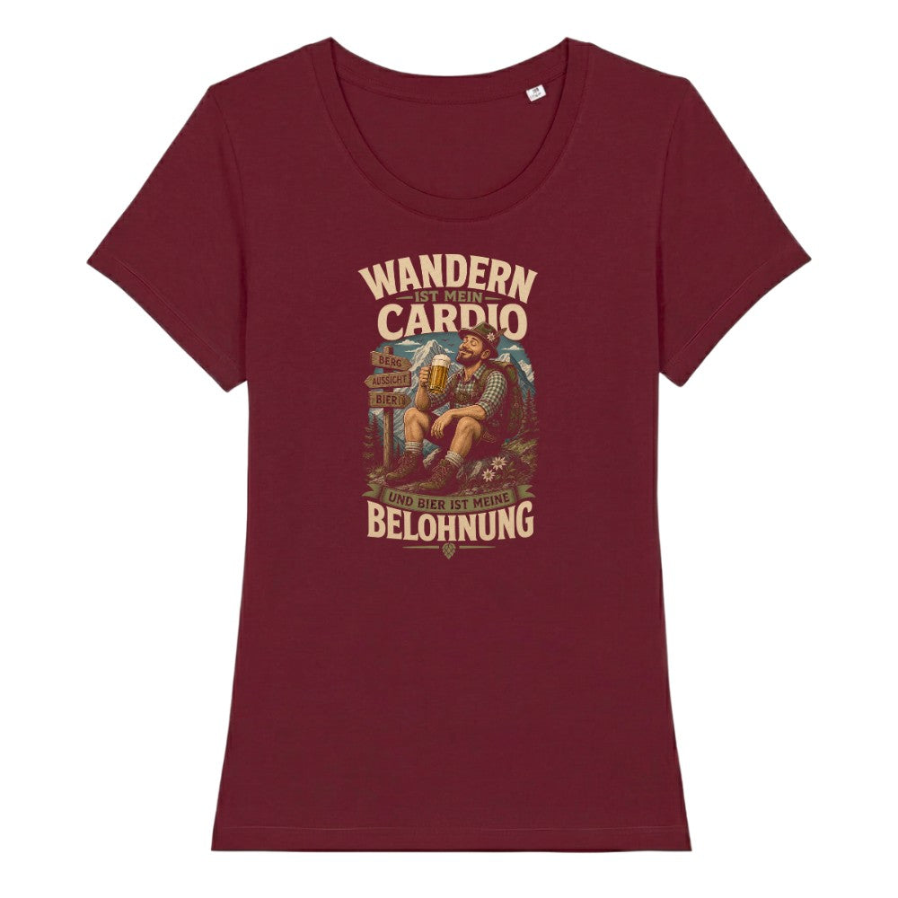 Wandern ist mein Cardio Frauenshirt in Burgunder, Kraxelgaudi