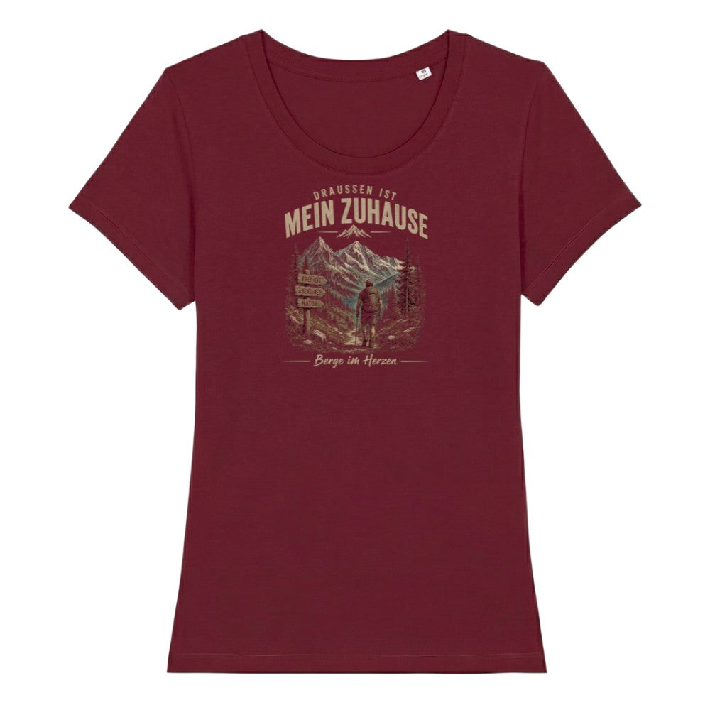 Draussen ist mein Zuhause Frauenshirt in Burgunder, Kraxelgaudi