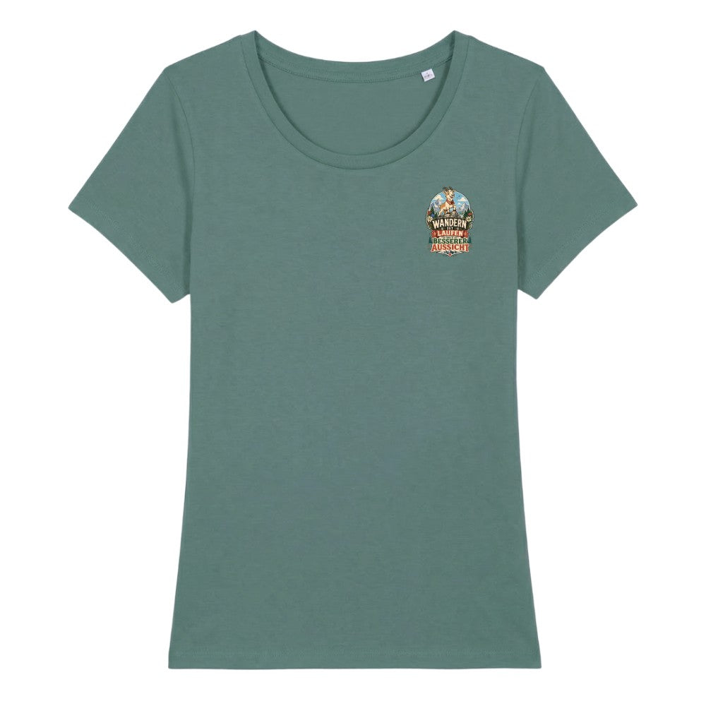 Wandern ist Laufen mit besserer Aussicht Damenshirt mit Brustdruck, Kraxelgaudi