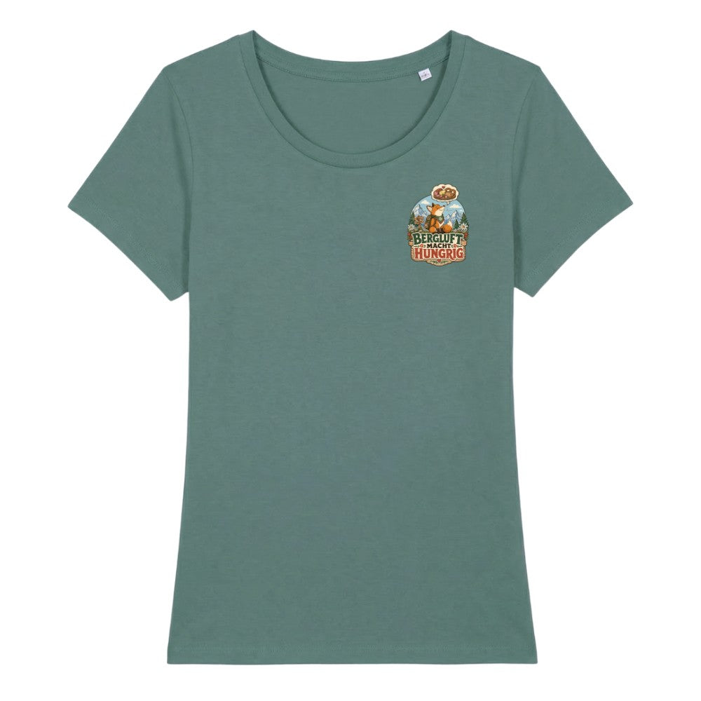 Bergluft macht hungrig Damenshirt mit Brustdruck, Kraxelgaudi