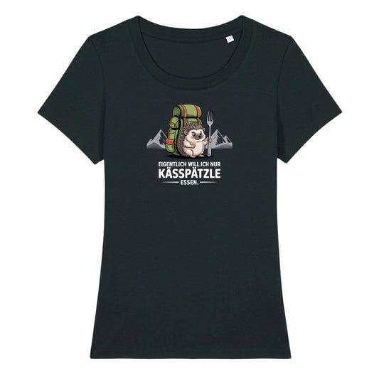 Kässpätzle Igel Frauenshirt in Schwarz, Kraxelgaudi