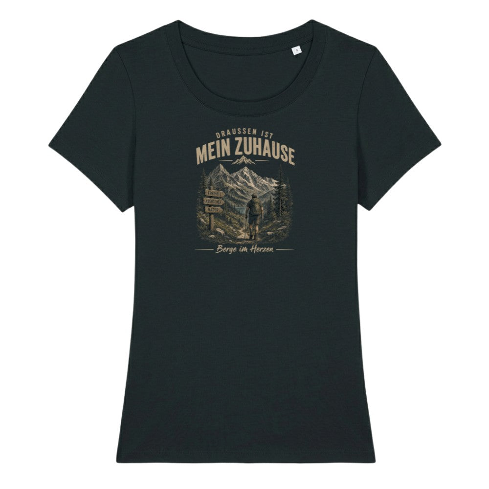 Draussen ist mein Zuhause Frauenshirt in Schwarz, Kraxelgaudi