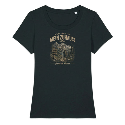 Draussen ist mein Zuhause Frauenshirt in Schwarz, Kraxelgaudi