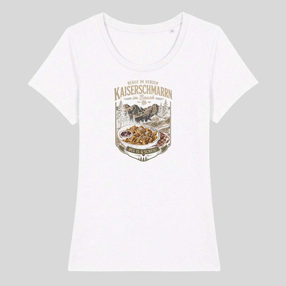 Kaiserschmarrn im Bauch Frauenshirt in Weiß, Kraxelgaudi