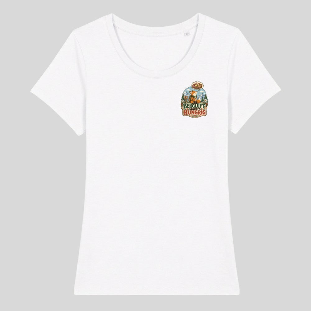 Bergluft macht hungrig Damenshirt mit Brustdruck, Kraxelgaudi
