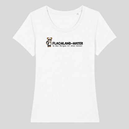 Flachland Hater Frauenshirt in Weiß, Kraxelgaudi