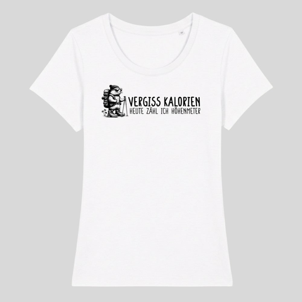 Vergiss Kalorien Frauenshirt in Weiß, Kraxelgaudi