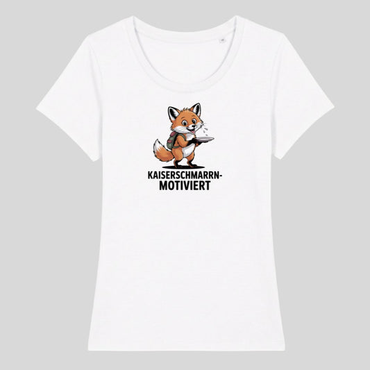 Kaiserschmarrnmotiviert Frauenshirt in Weiß, Kraxelgaudi
