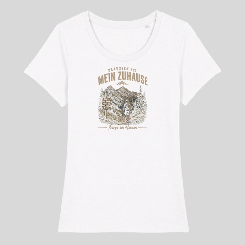 Draussen ist mein Zuhause Frauenshirt in Weiß, Kraxelgaudi