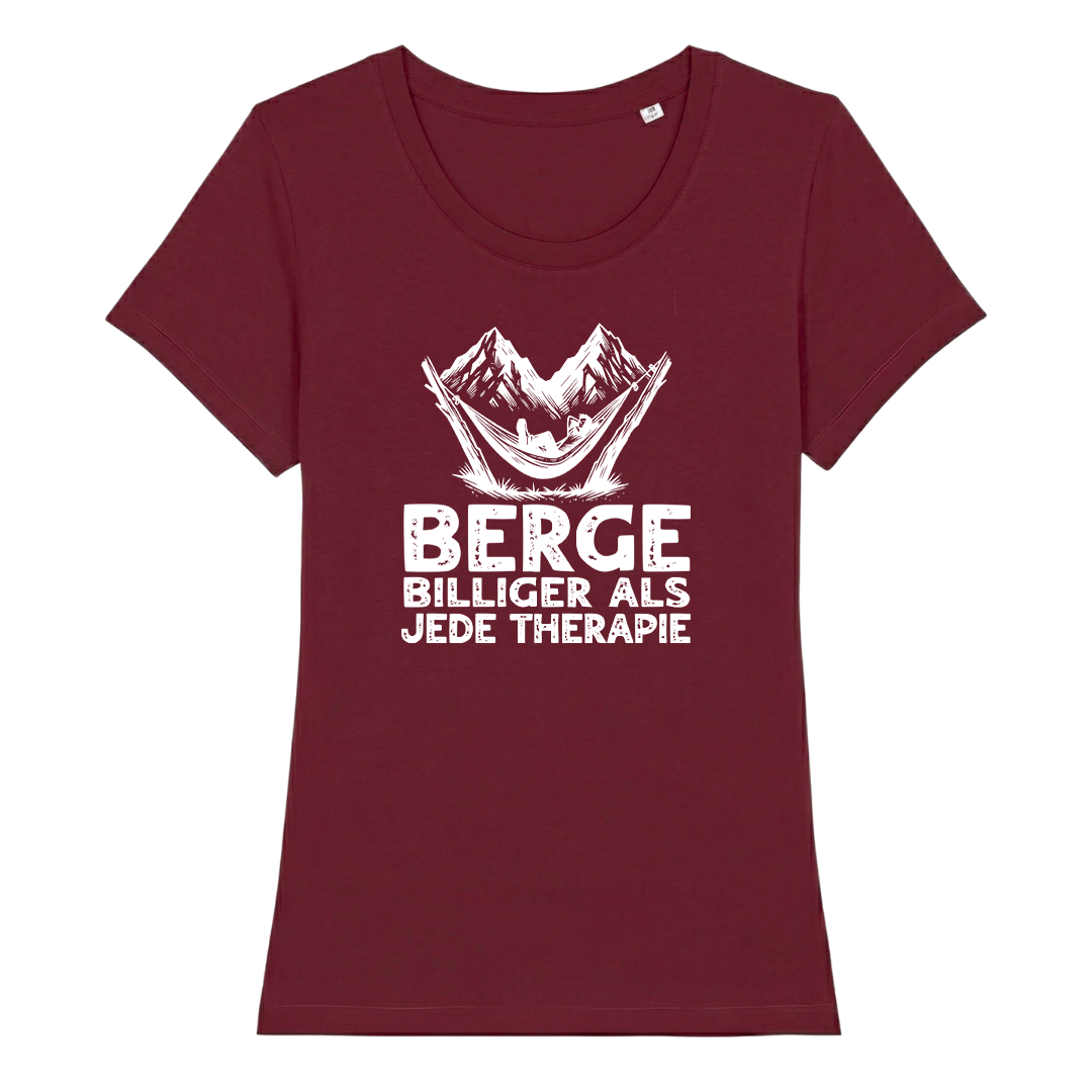 Bergtherapie Frauen Shirt mit lustigem Spruch, Print Nahaufnahme