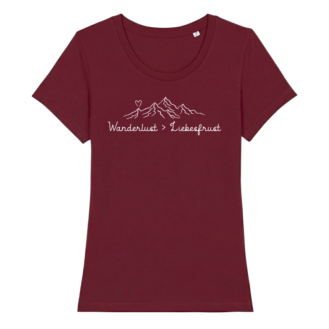 Wanderlust Frauen Shirt mit Wander-Motiv, Print Nahaufnahme