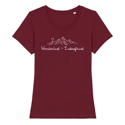 Wanderlust Frauen Shirt mit Wander-Motiv, Print Nahaufnahme