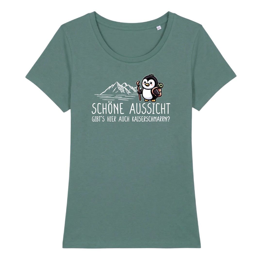 Schöne Aussicht Frauen Shirt mit Bergmotiv, Detailansicht